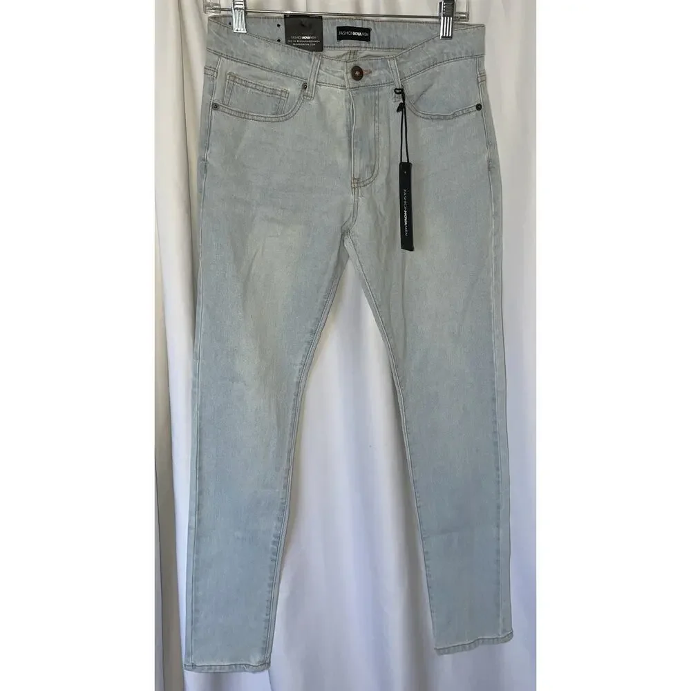 NEW Fashion Nova Mens ‘Cornell’ Light Wash Skinny Jean 29” Inseam Size 30